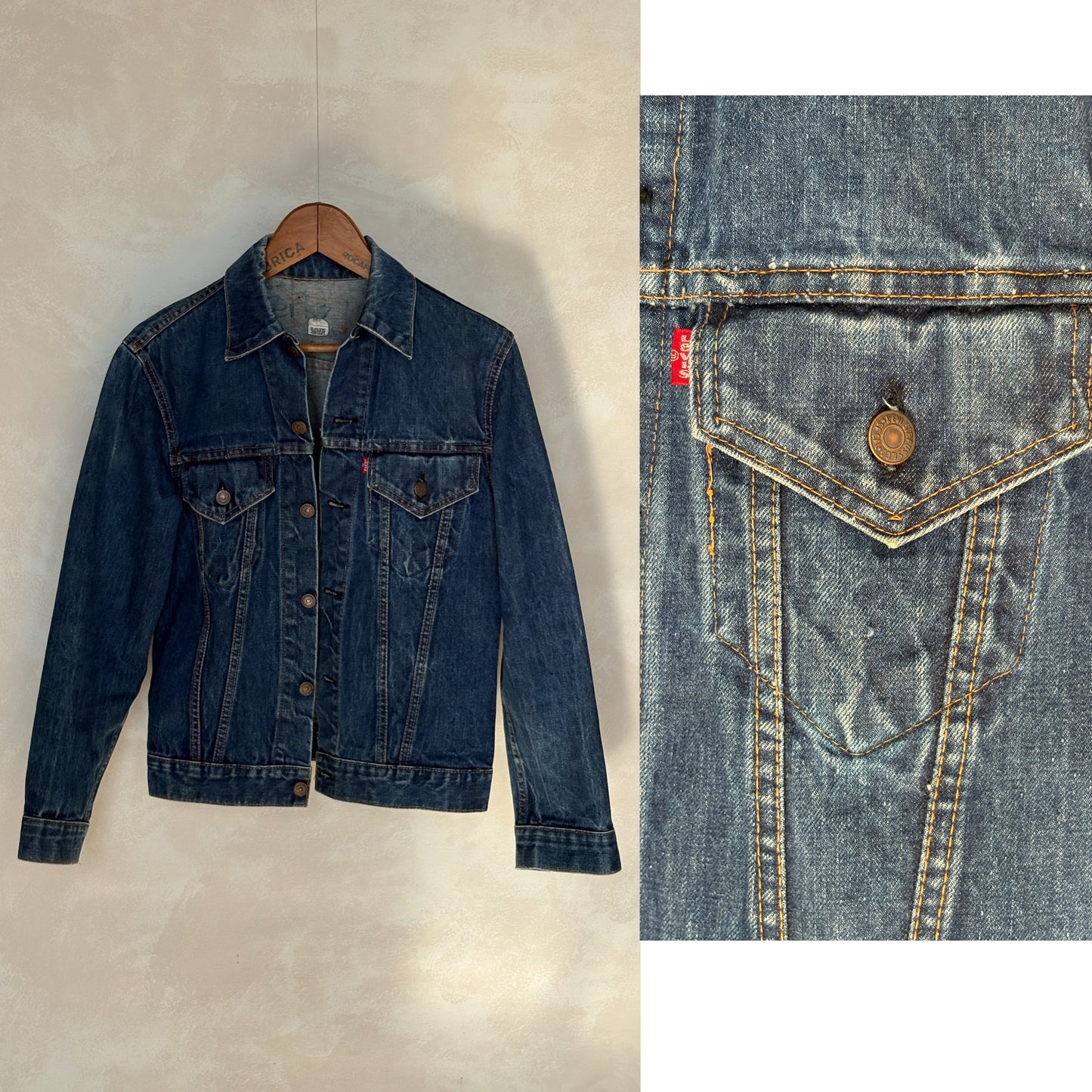 Size 38US / 48EU. Vintage Early 70s 2 pocket Levi’s Denim Jacket 70505 – Single Stitch, Made in USA