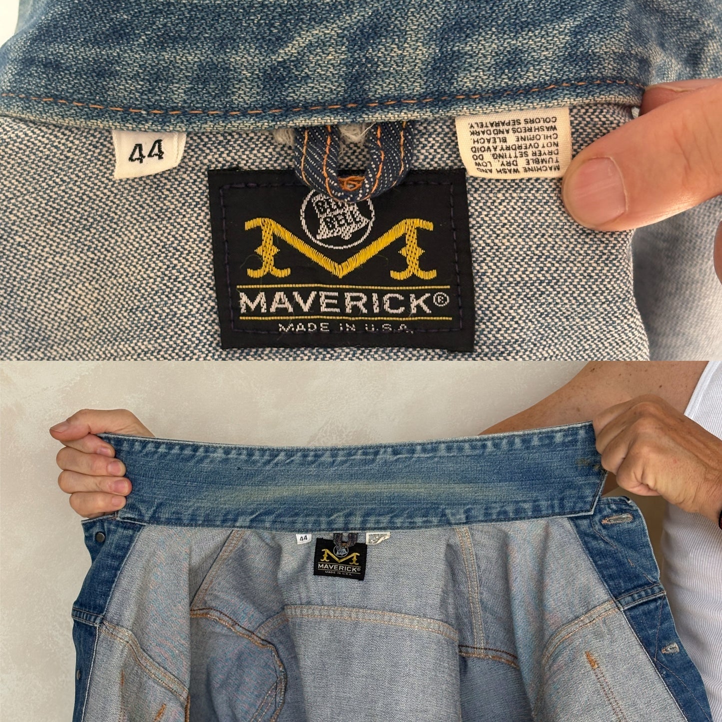 Size 44US / 54EU. Authentic 70s Maverick denim Jacket – Made in USA