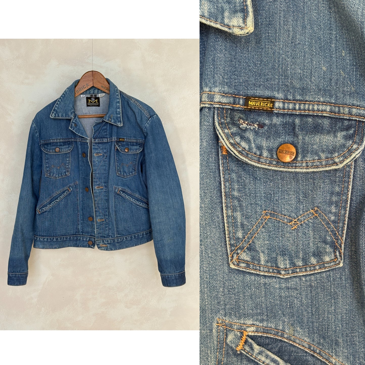 Size 44US / 54EU. Authentic 70s Maverick denim Jacket – Made in USA