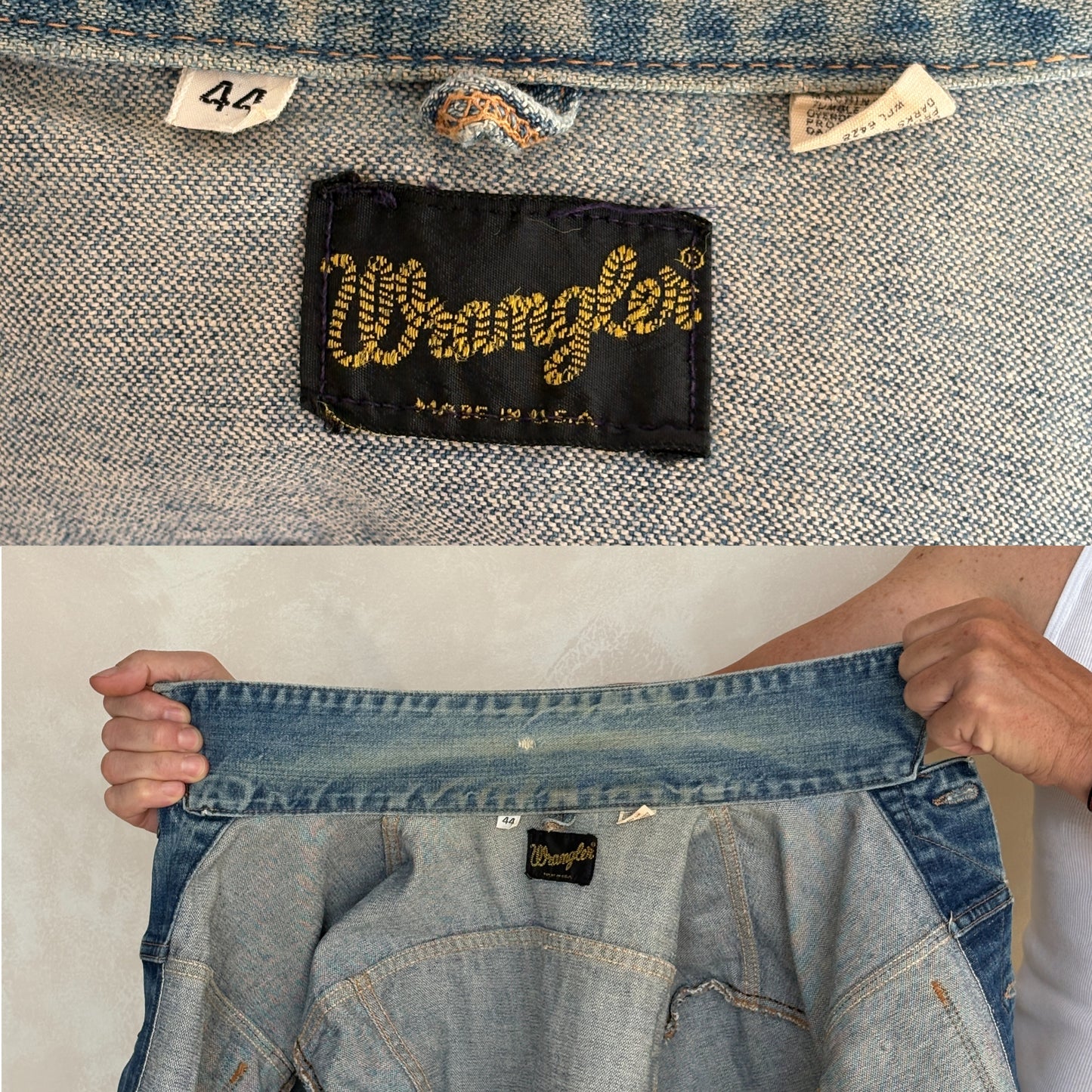 Size 44US / 54 EU Authentic 70s Wrangler denim jacket -4 pockets- Made in the USA