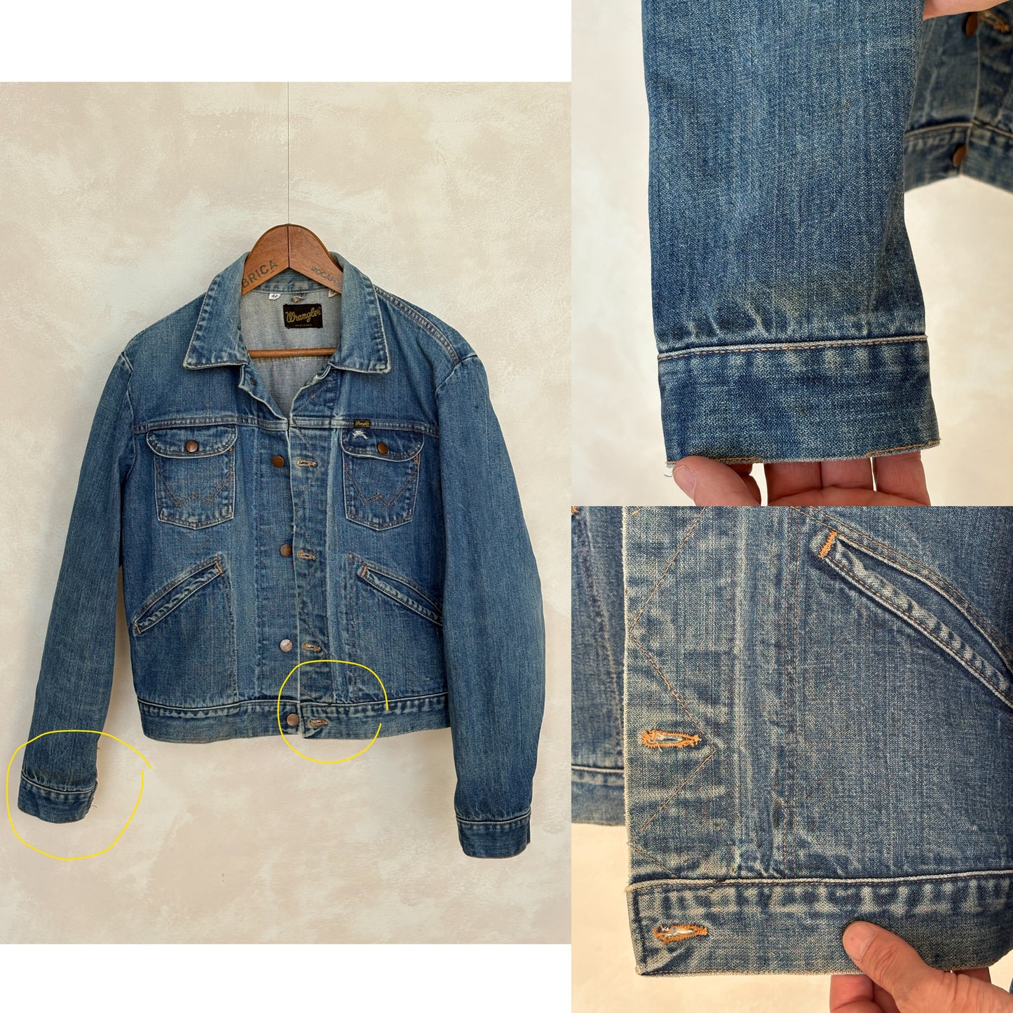 Size 44US / 54 EU Authentic 70s Wrangler denim jacket -4 pockets- Made in the USA