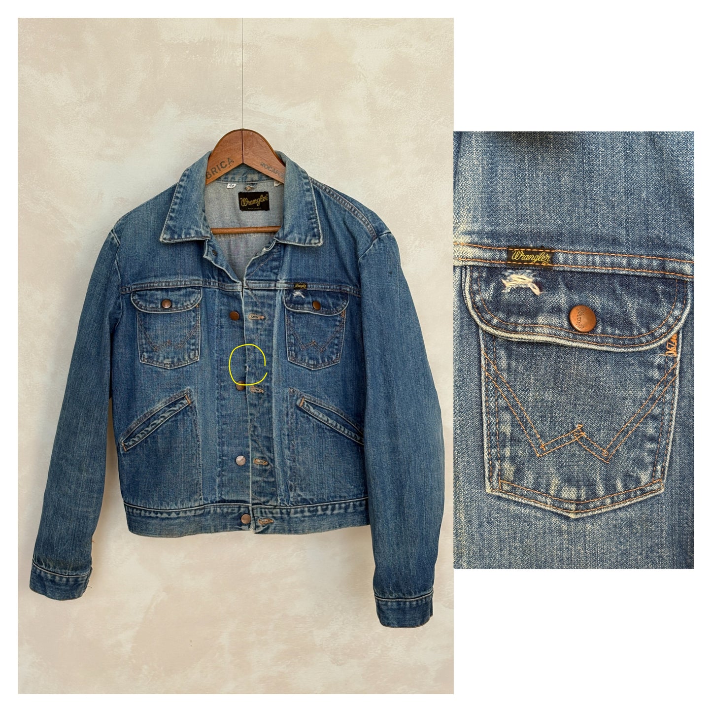 Size 44US / 54 EU Authentic 70s Wrangler denim jacket -4 pockets- Made in the USA