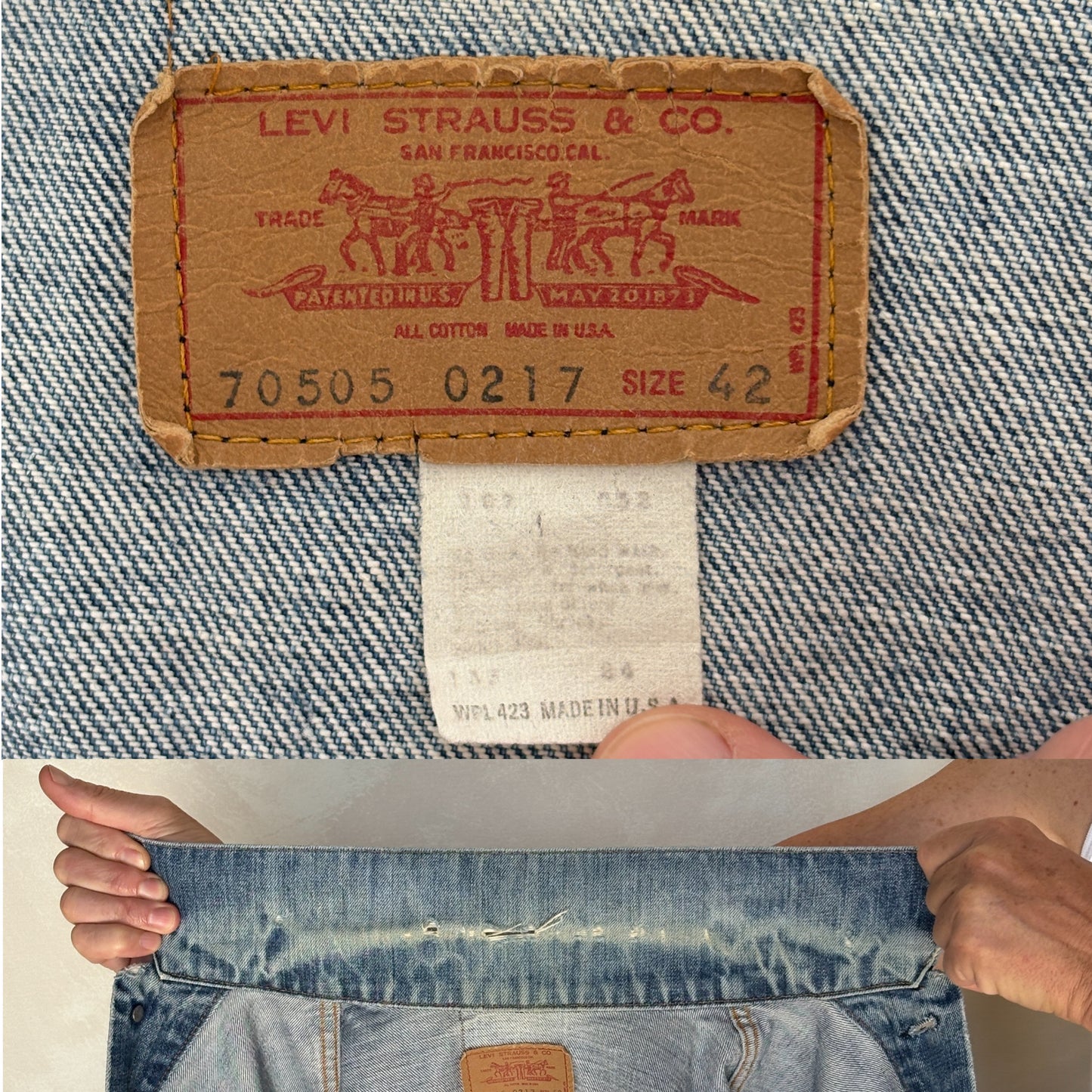 Size 42US / 52EU. Vintage 70s 2 pocket Levi’s Denim Jacket 70505 – Double Stitch, Made in USA