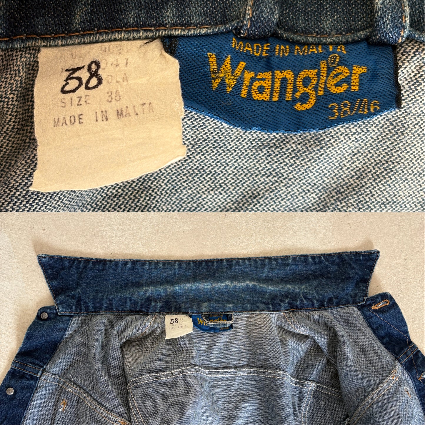Size 38US . Vintage 90s Wrangler Denim Jacket – 4 Pockets – Made in Malta