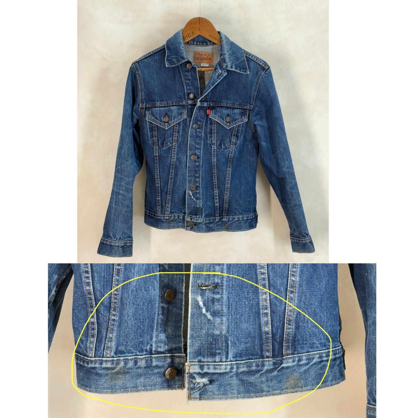 Size 36US / 46EU. Original 70s Levi’s Vintage Denim Jacket – 2 Front Pockets Made in USA