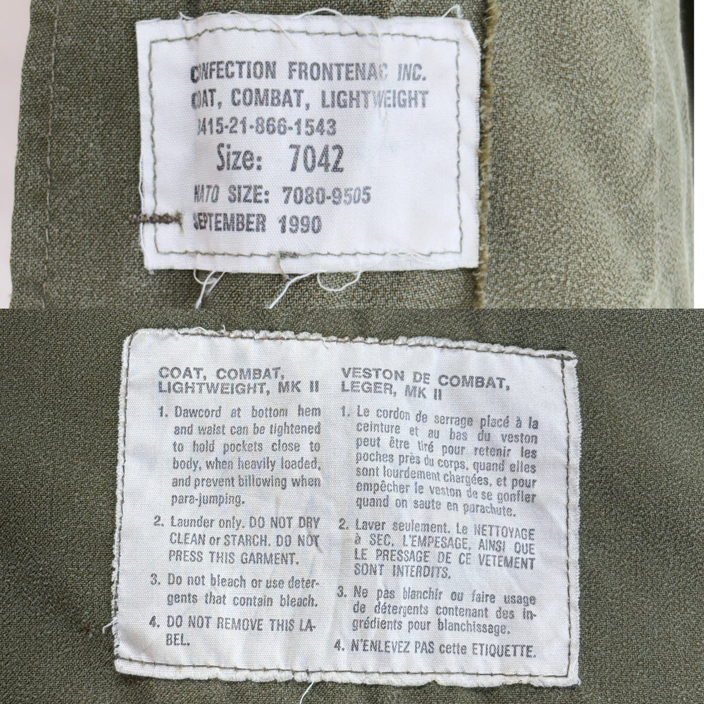 Size: Small. Original Canadian Army combat coats from 1990