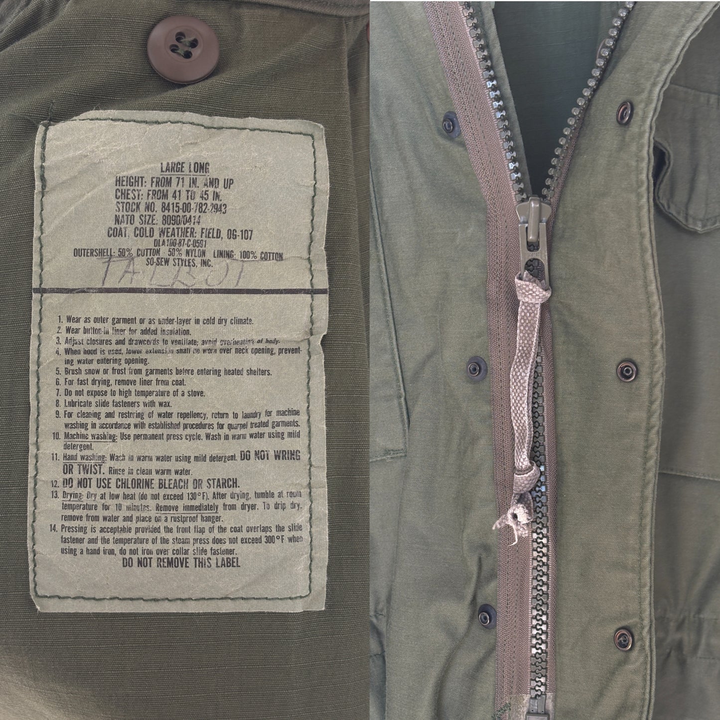 Large Long . Authentic USMC 1987 US M-65 field jacket Military