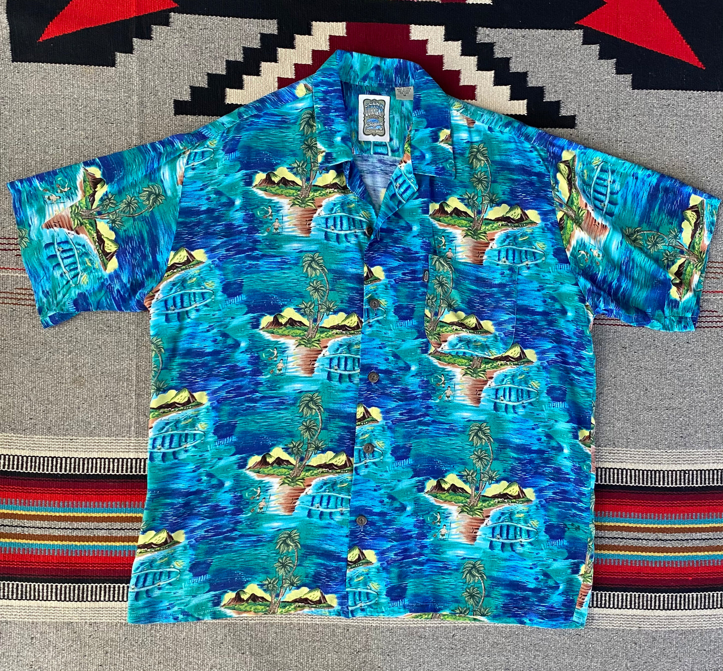 Vintage 90s Hawaiian Rayon Shirt by Ocean Current | Size Medium