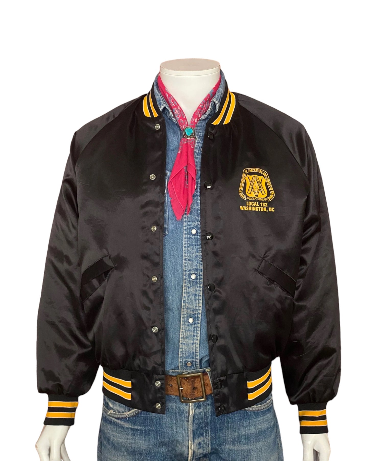 Size M. Vintage 80s Brotherhood Satin jacket Made In USA