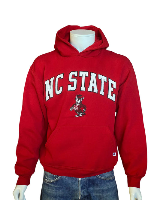Size M. Vintage NC State 90s hooded sweatshirt made by Russell Athletic