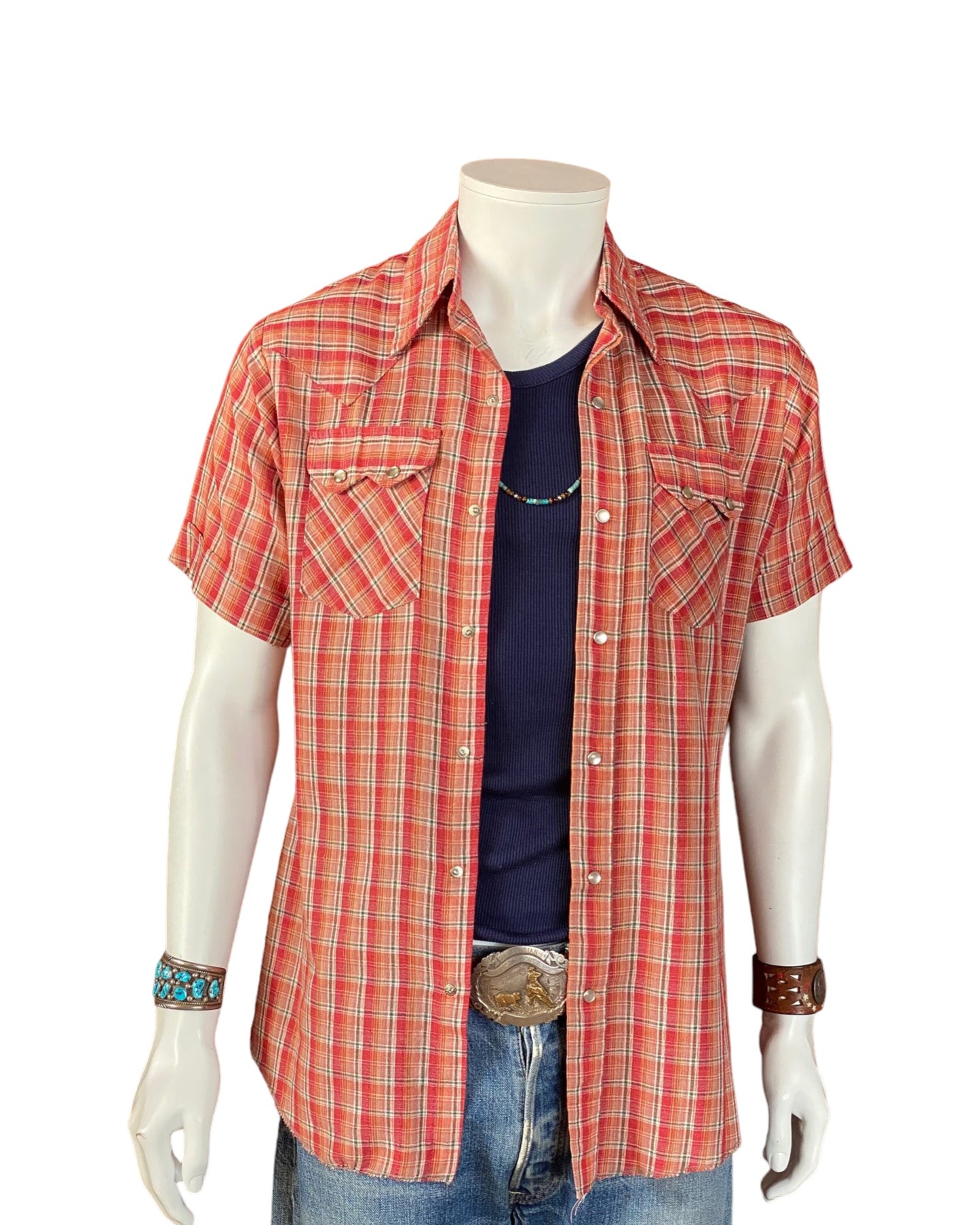 Size Med. Made In USA Vintage 70s plaid western shirt Made by Dee-Cee.