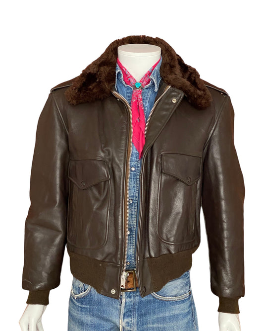 Golden Fleece Size 44 Vintage Leather Bomber Jacket - Made in USA