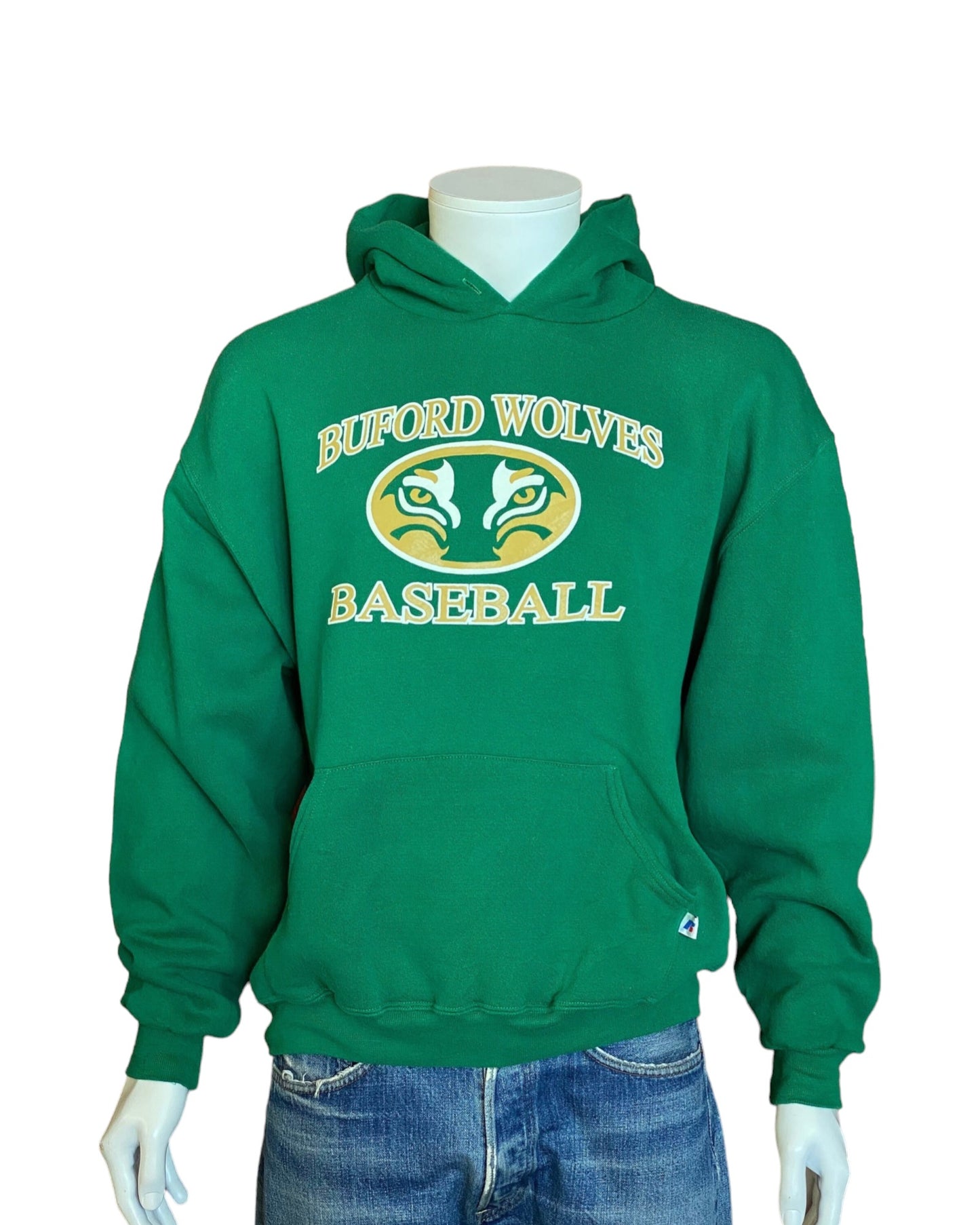 Size L. vintage 90s hooded sweatshirt made by Russell Athletic