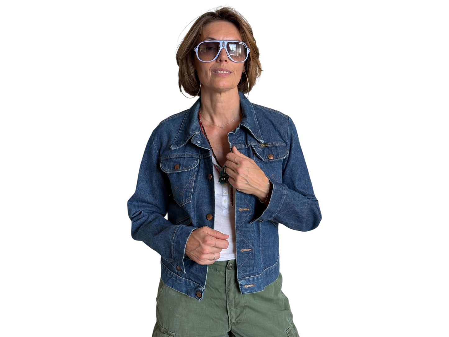 Size 36US / 46EU. Authentic 70s Wrangler denim jacket -4 pockets- Made in the USA