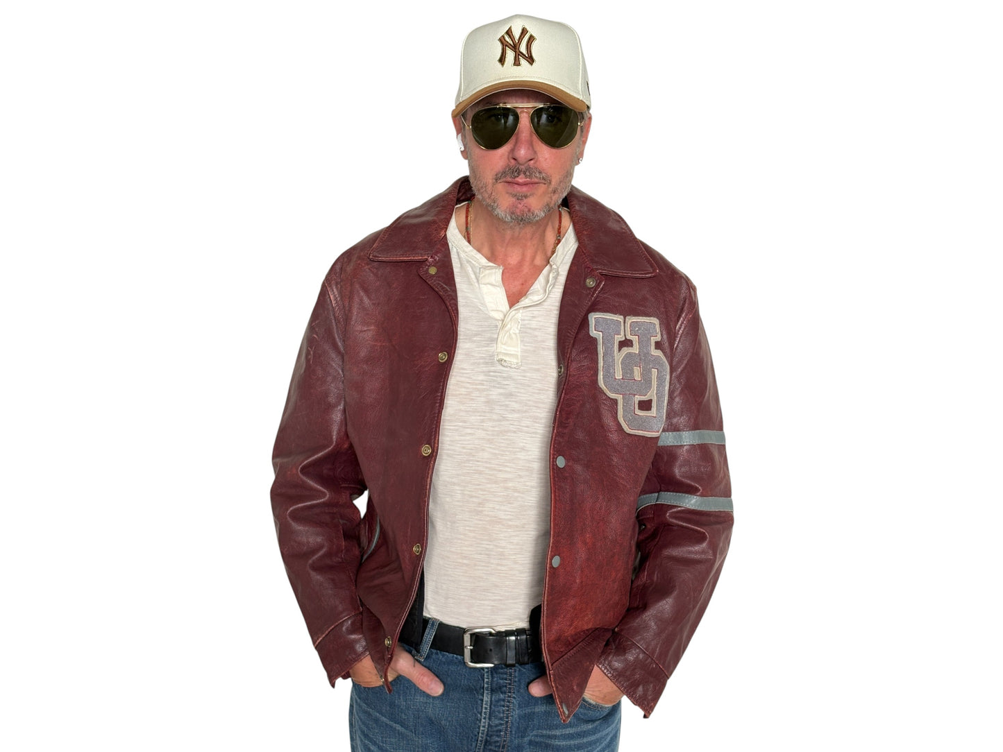 Size 44US / 54EU Vintage University of Ottawa Varsity Jacket — Maroon Leather Bomber — Canadian College Jacket 1970s