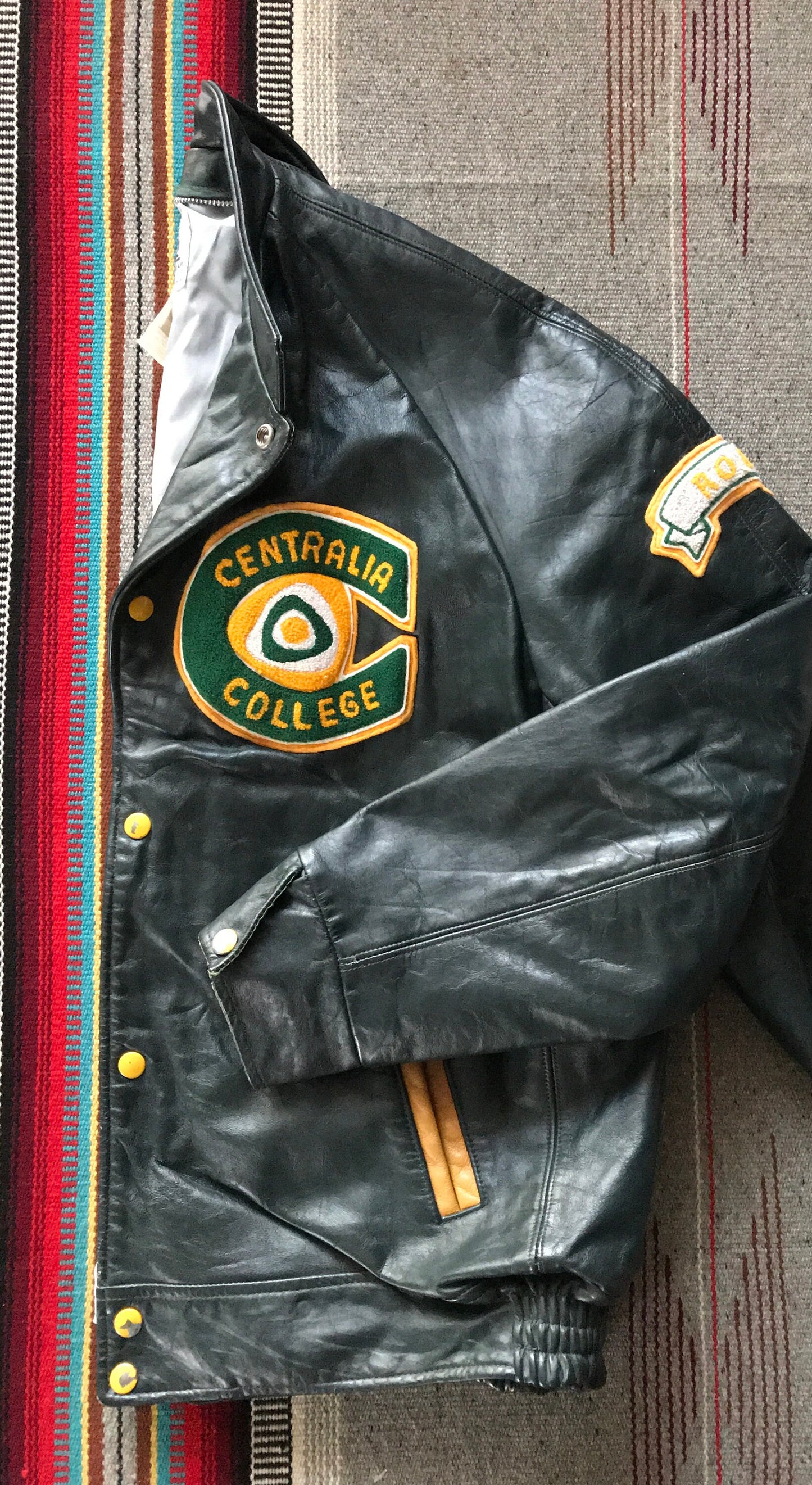 Vintage '93 Canadian Leather College Jacket Dark Green Size 46