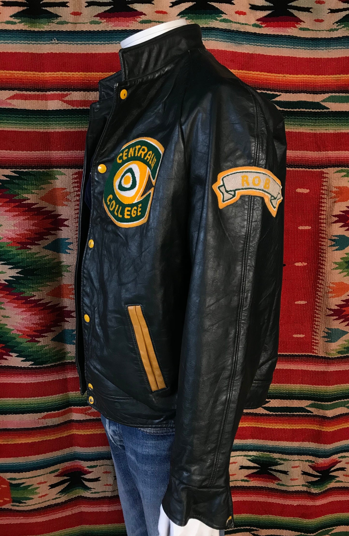 Vintage '93 Canadian Leather College Jacket Dark Green Size 46