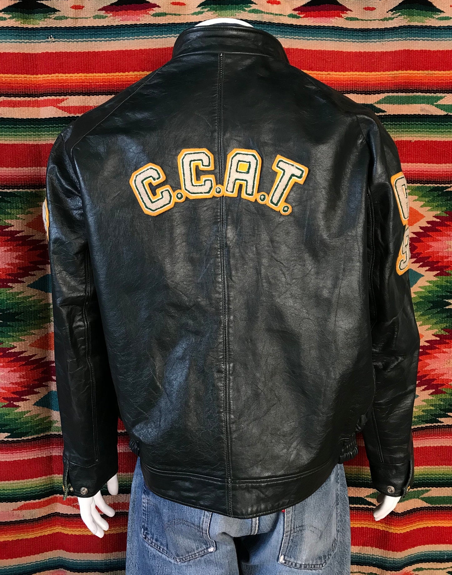 Vintage '93 Canadian Leather College Jacket Dark Green Size 46