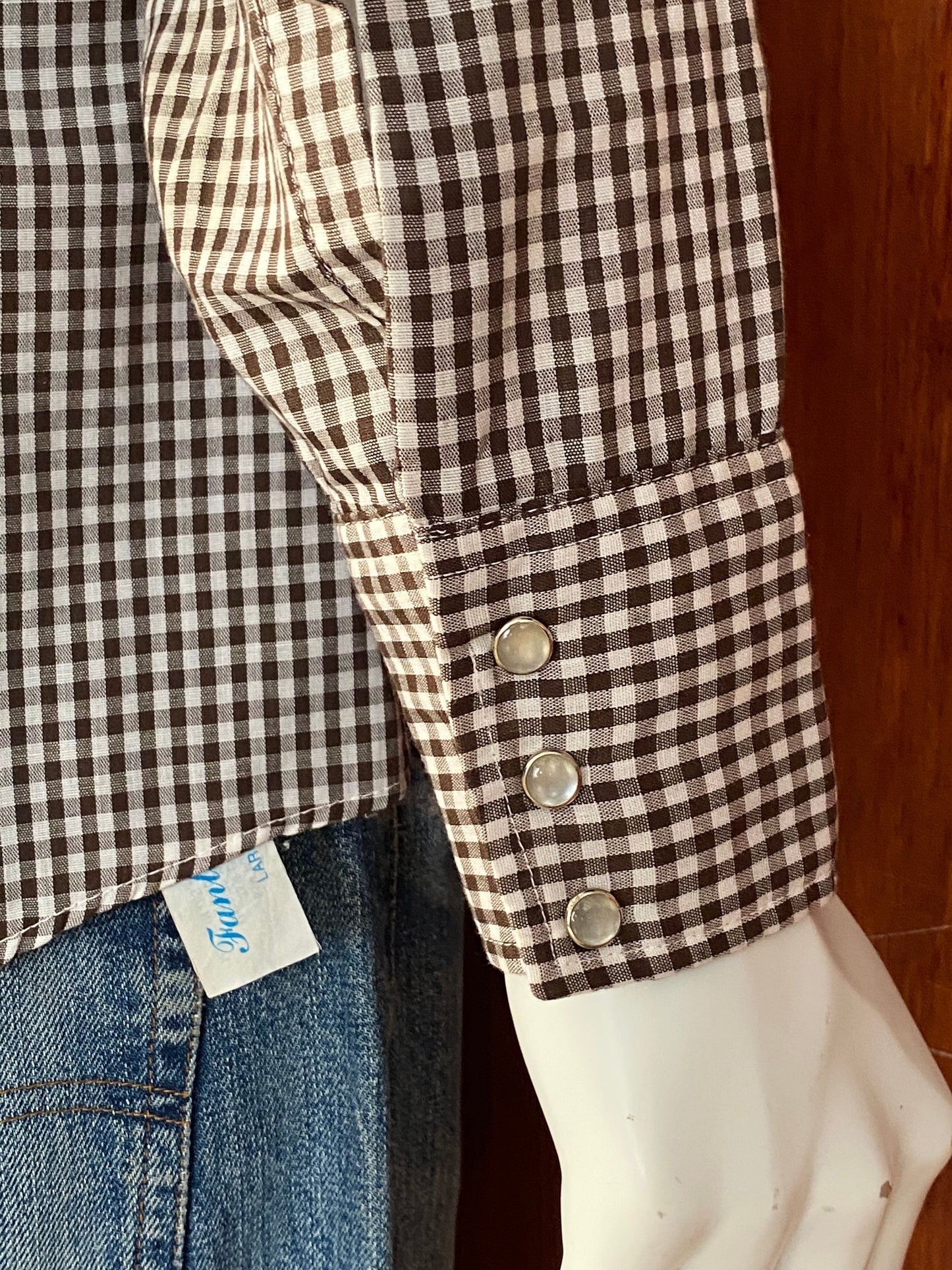 Vintage 70s Black Gingham Western Shirt - Size L, Made by Fantasia Jason