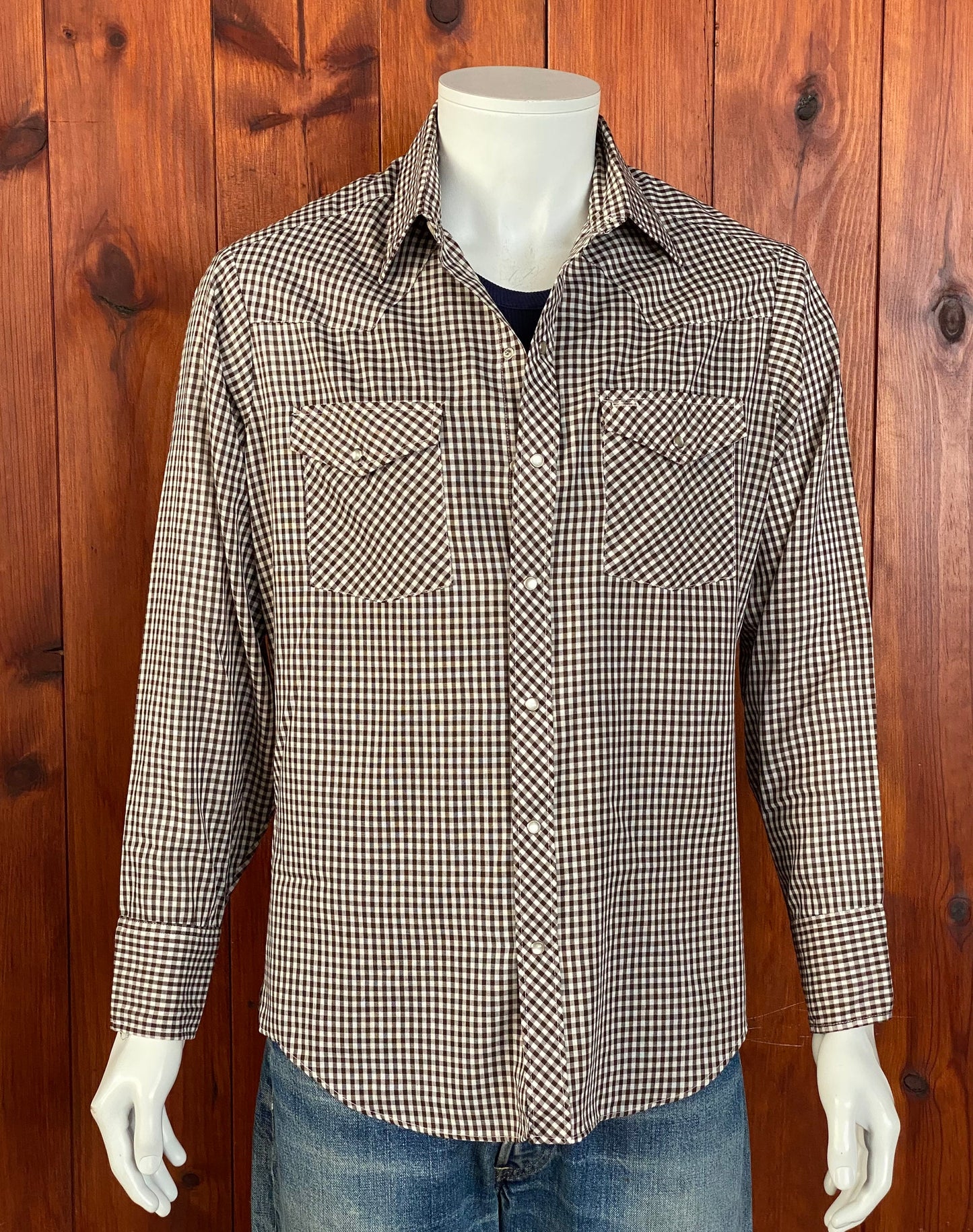 Vintage 70s Black Gingham Western Shirt - Size L, Made by Fantasia Jason