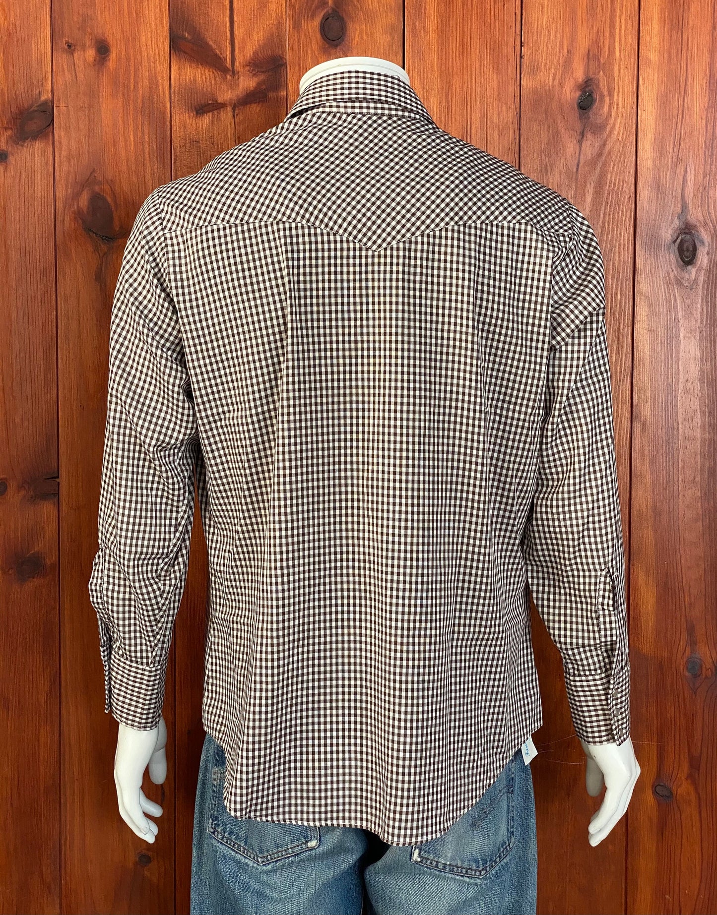 Vintage 70s Black Gingham Western Shirt - Size L, Made by Fantasia Jason
