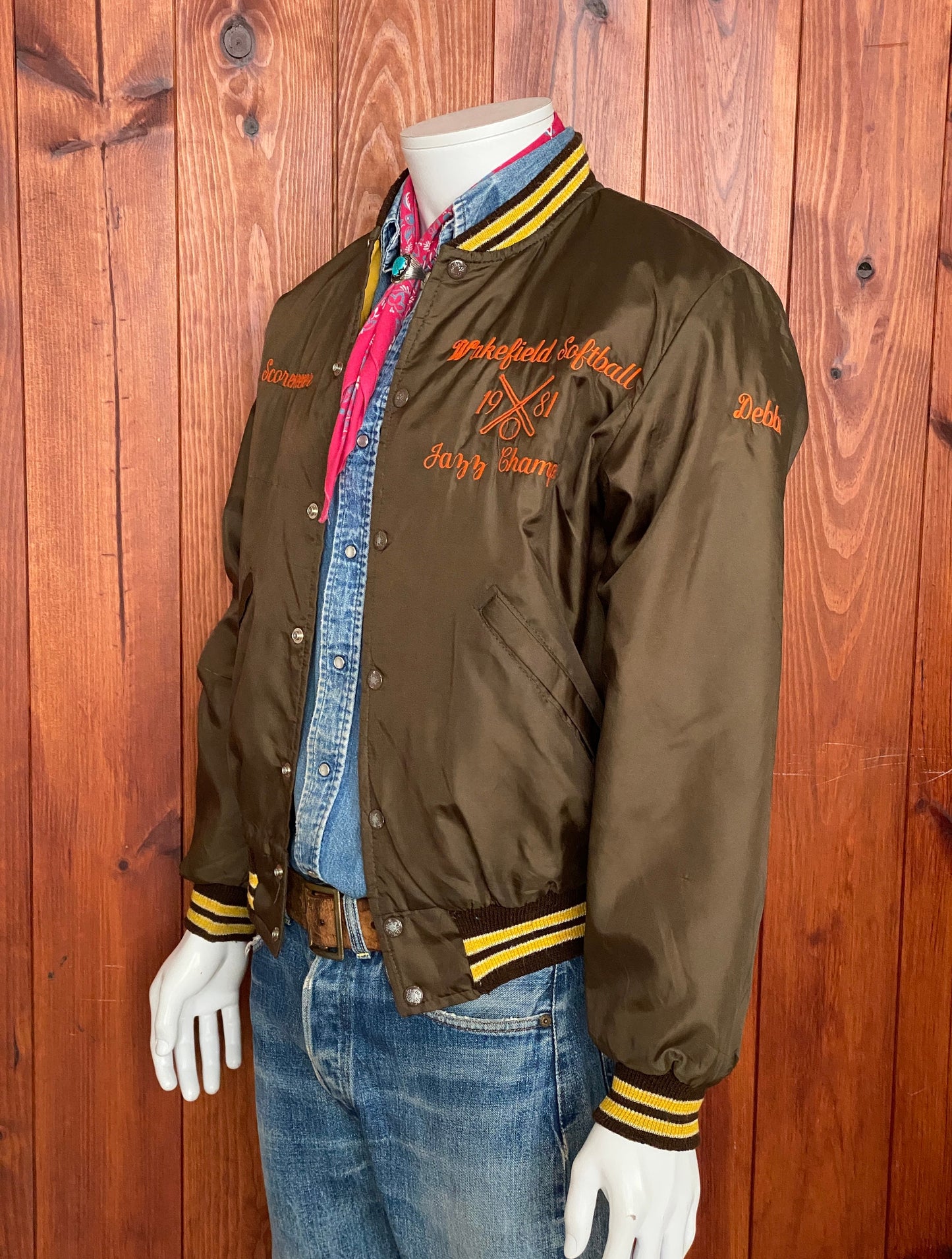 Size Small. Made In USA 1981 Vintage satin Softball jacket