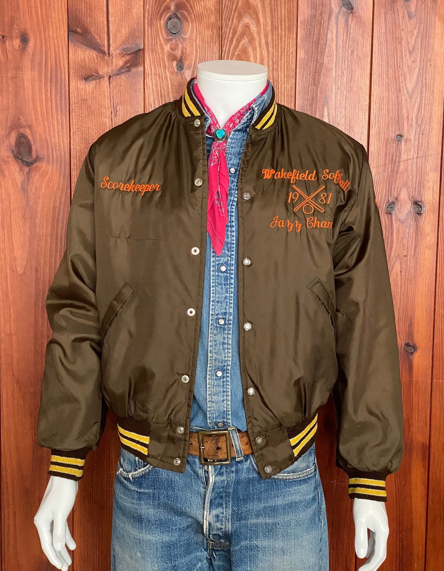 Size Small. Made In USA 1981 Vintage satin Softball jacket