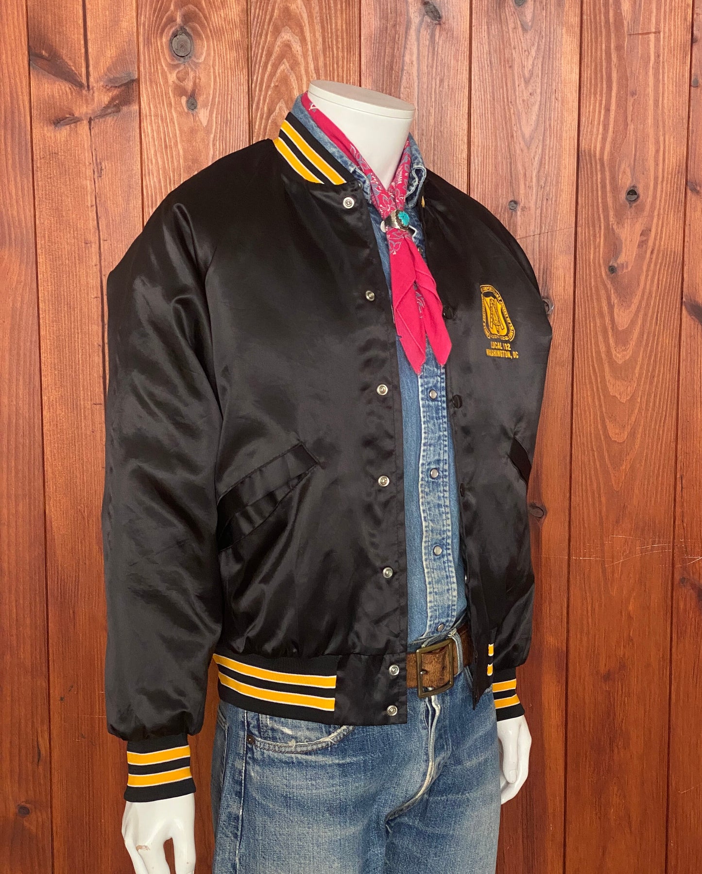 Size M. Vintage 80s Brotherhood Satin jacket Made In USA