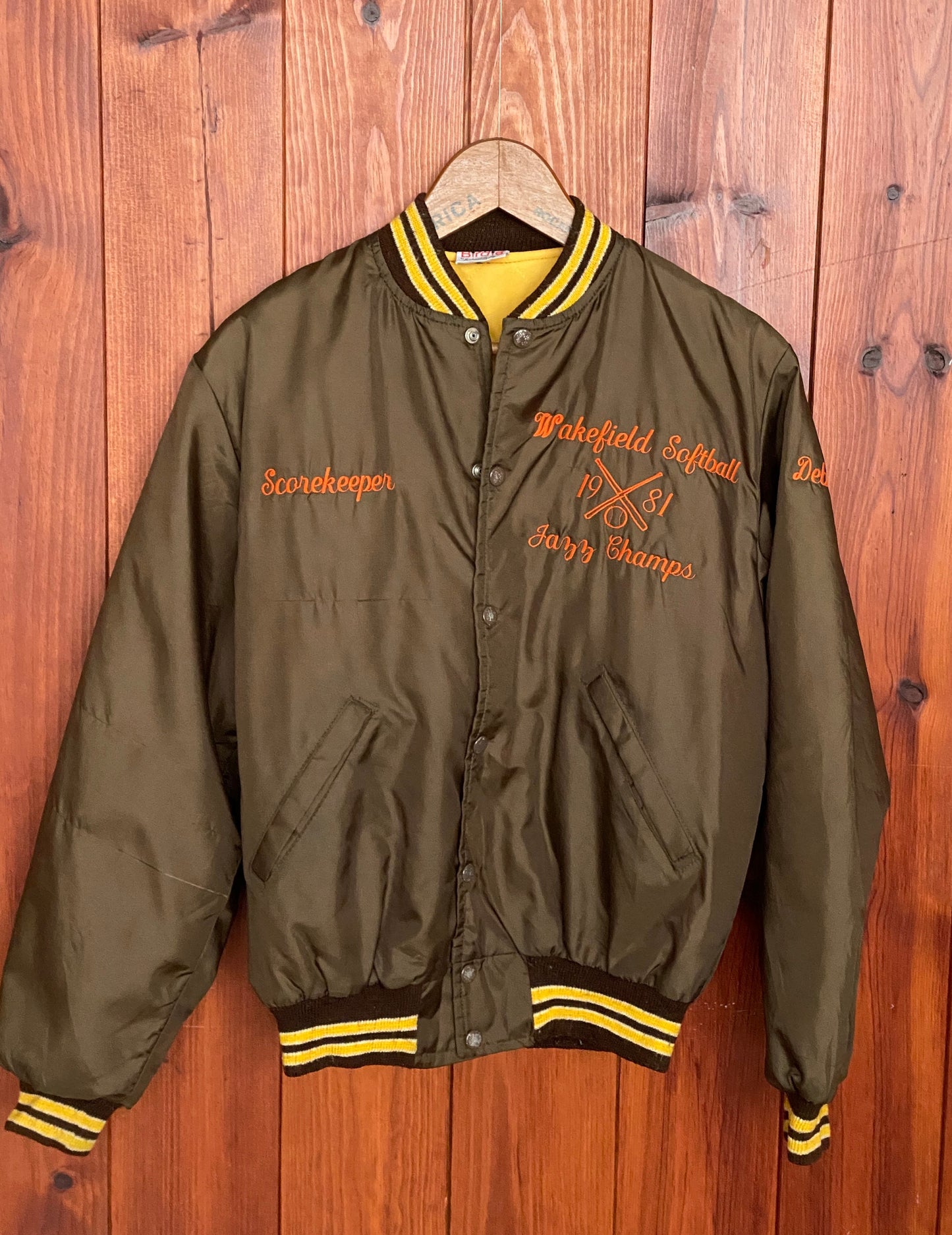Size Small. Made In USA 1981 Vintage satin Softball jacket