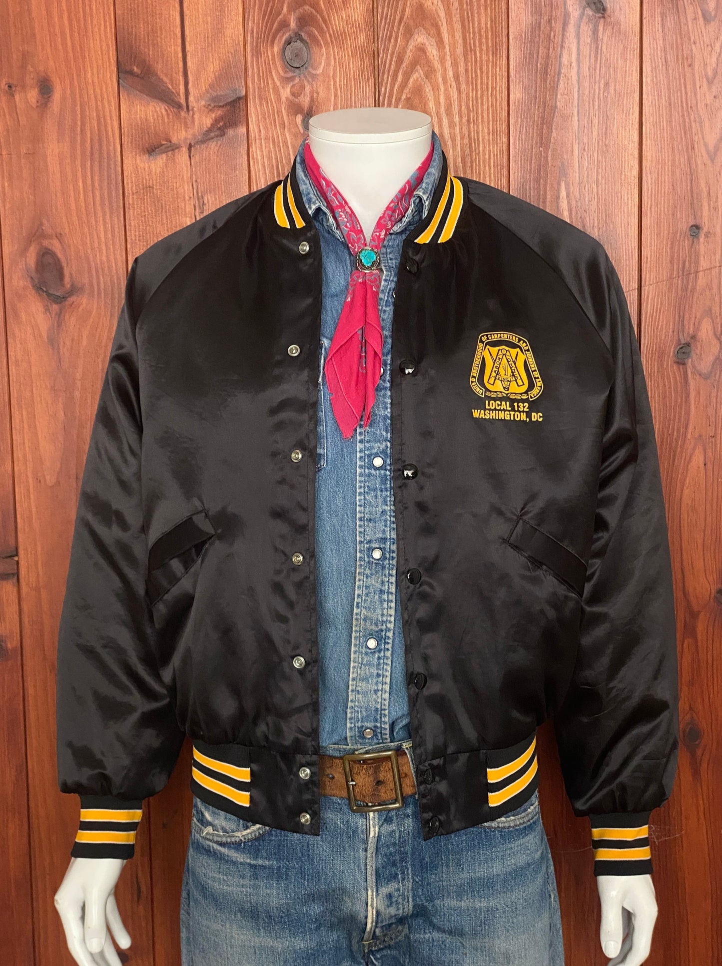Size M. Vintage 80s Brotherhood Satin jacket Made In USA