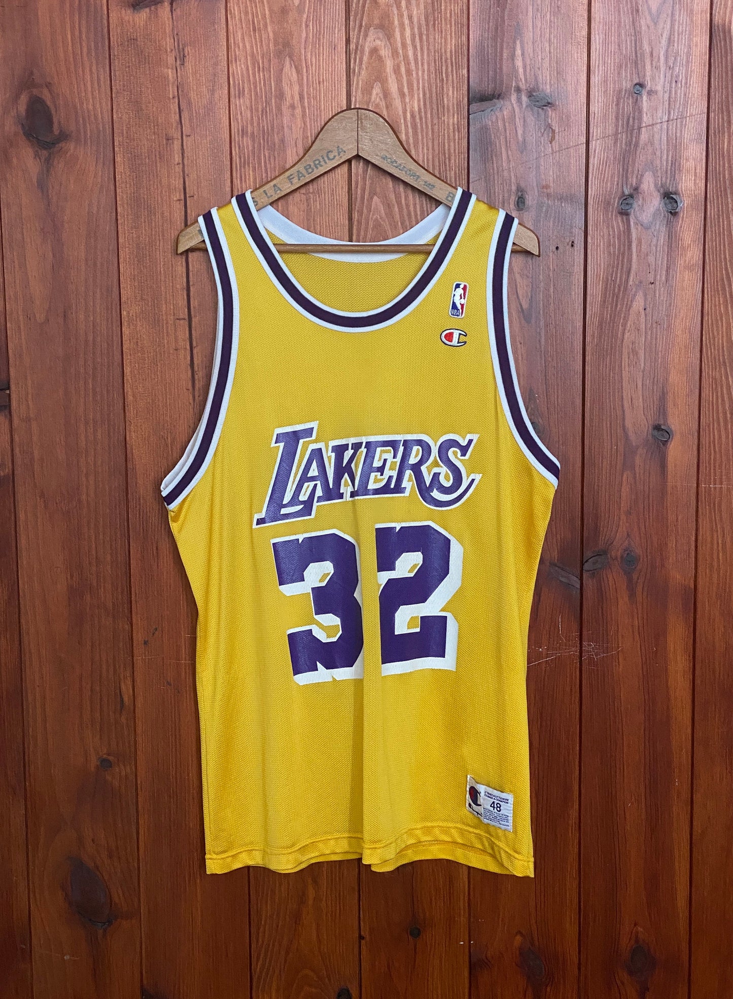 Size 48 VTG 90s Lakers Champion NBA jersey, Player Johnson #32 Made In USA