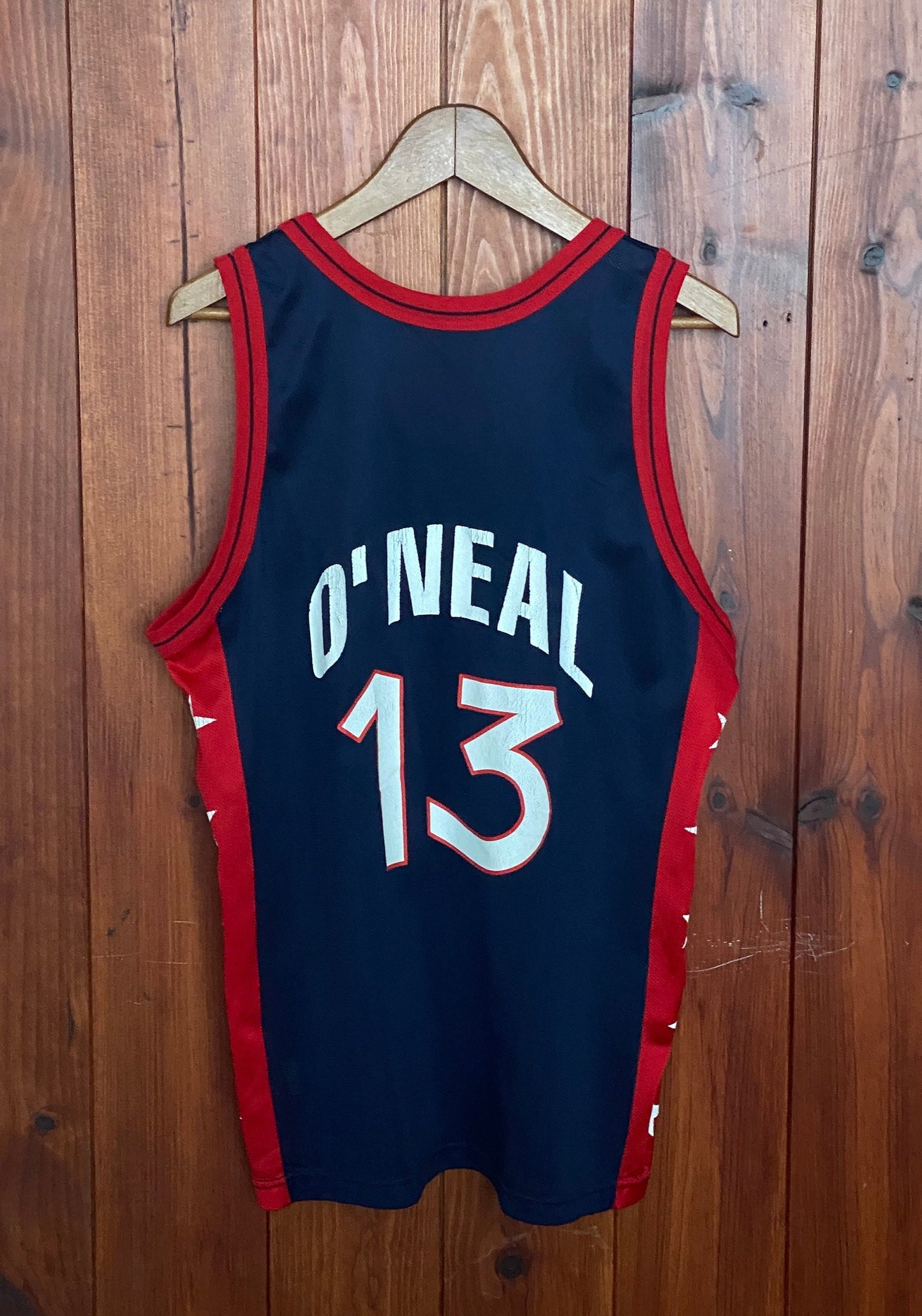 Vintage 90s NBA Champion USA Olympics Dream Team jersey, size 44, featuring Shaq O'Neal #13 - back view. Made in USA.