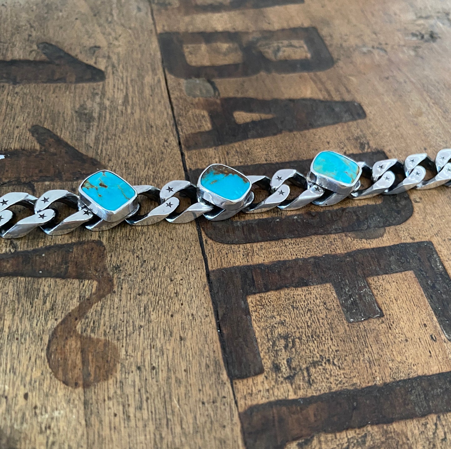 Sterling Silver Stars Turquoise Gourmette