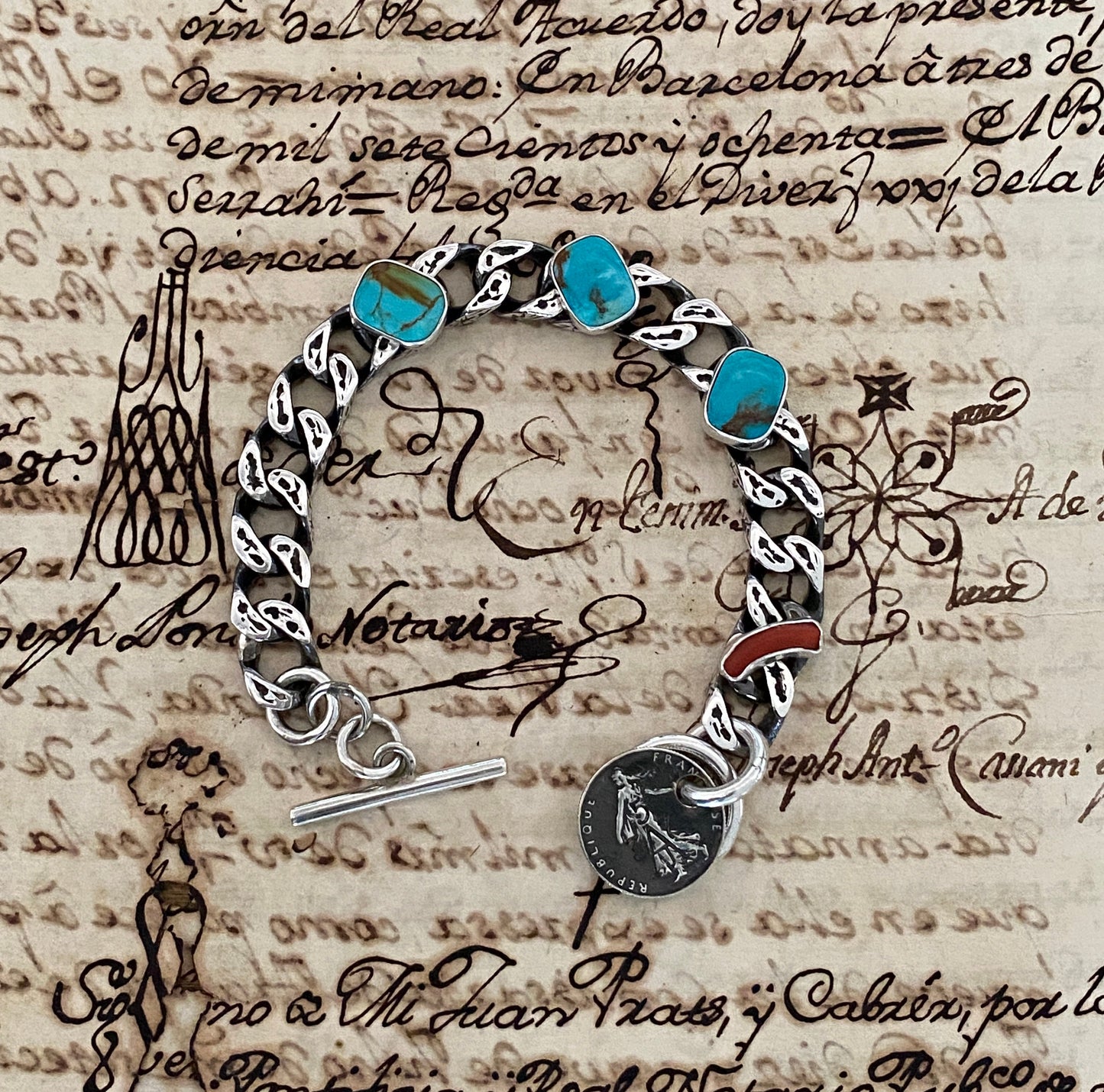 Sterling silver Distress Turquoise Gourmette Sterling silver