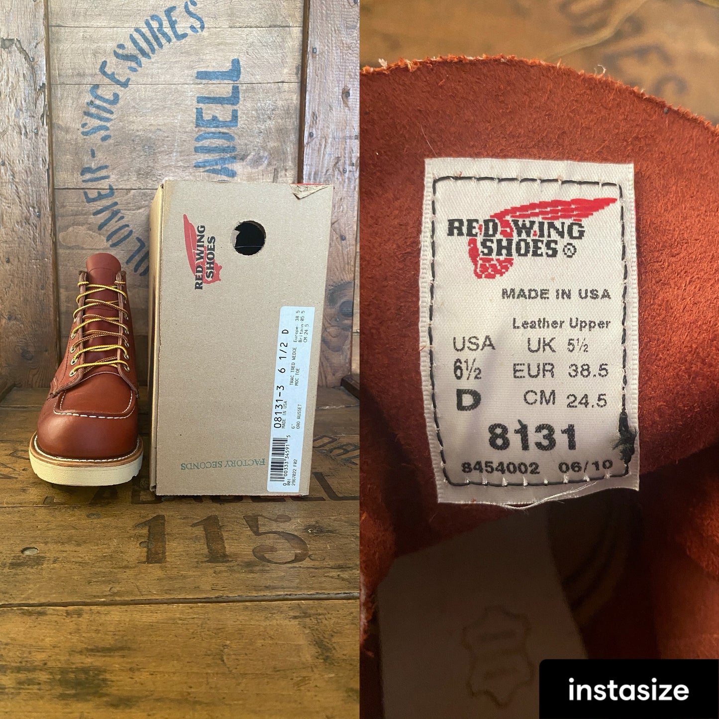 Size 6.5D (38.5 Euro) Red Wing 8131 Moc Toe Oro Russet Boots Made In USA (Seconds)
