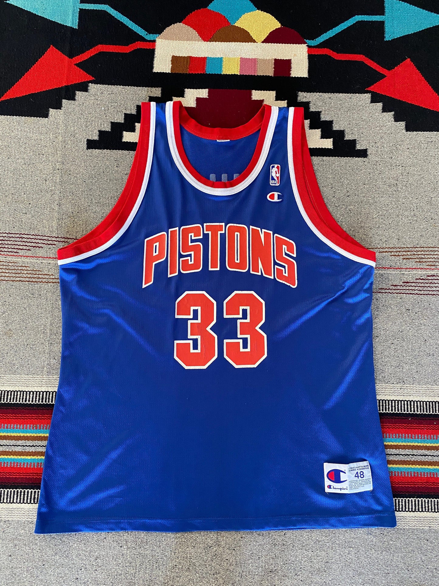 Size 48 Grant Hill #33 Pistons 90s Champion NBA Jersey - Front View