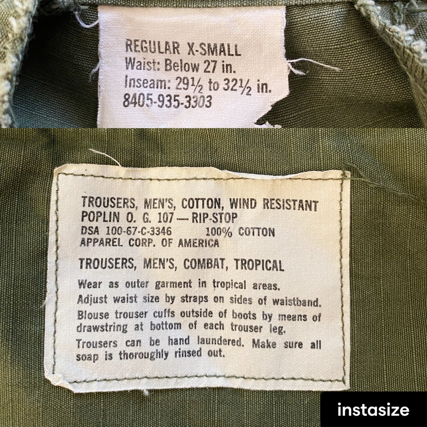 XS Reg. 1967 Authentic US Army Vietnam war era OG-107 jungle pants