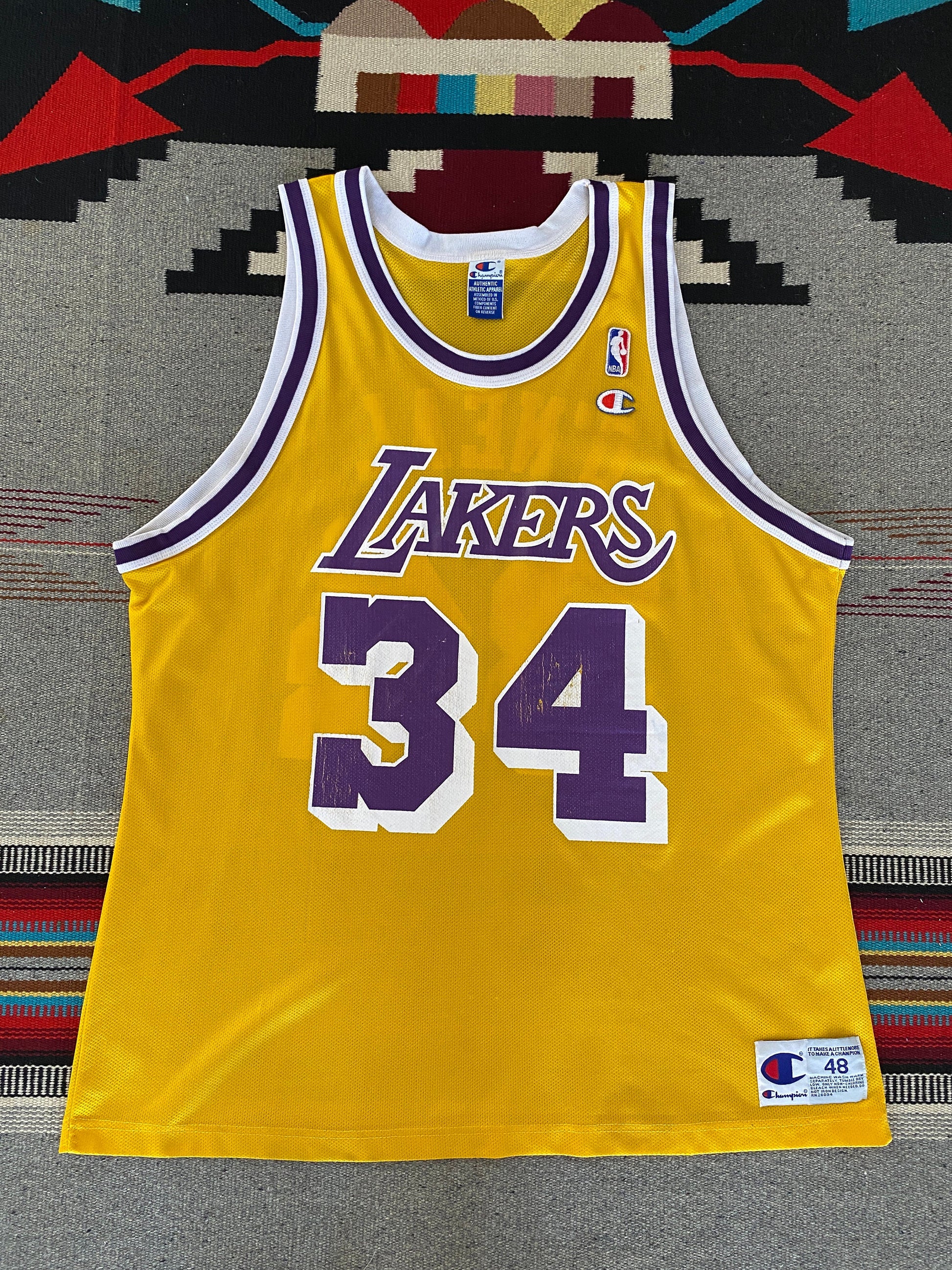 Size 48 Shaquille O'Neal #34 LA Lakers Vintage NBA Champion Jersey - Front View