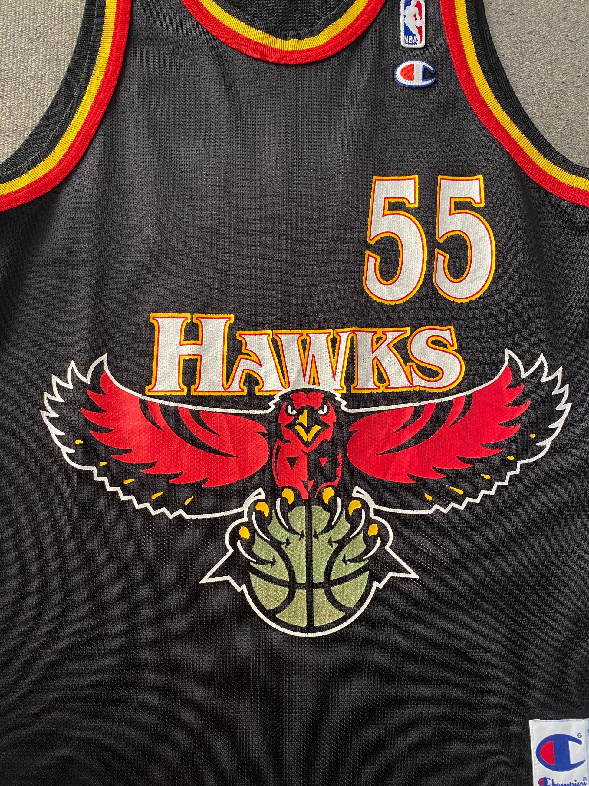 Authentic 90s Vintage NBA Jersey - #55 Dikembe Mutombo Hawks - Size 40, Made by Champion