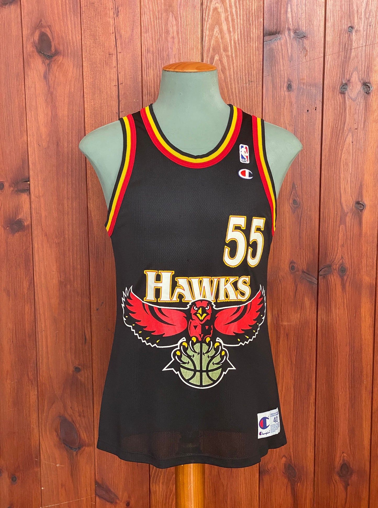 Authentic 90s Vintage NBA Jersey - #55 Dikembe Mutombo Hawks - Size 40, Made by Champion