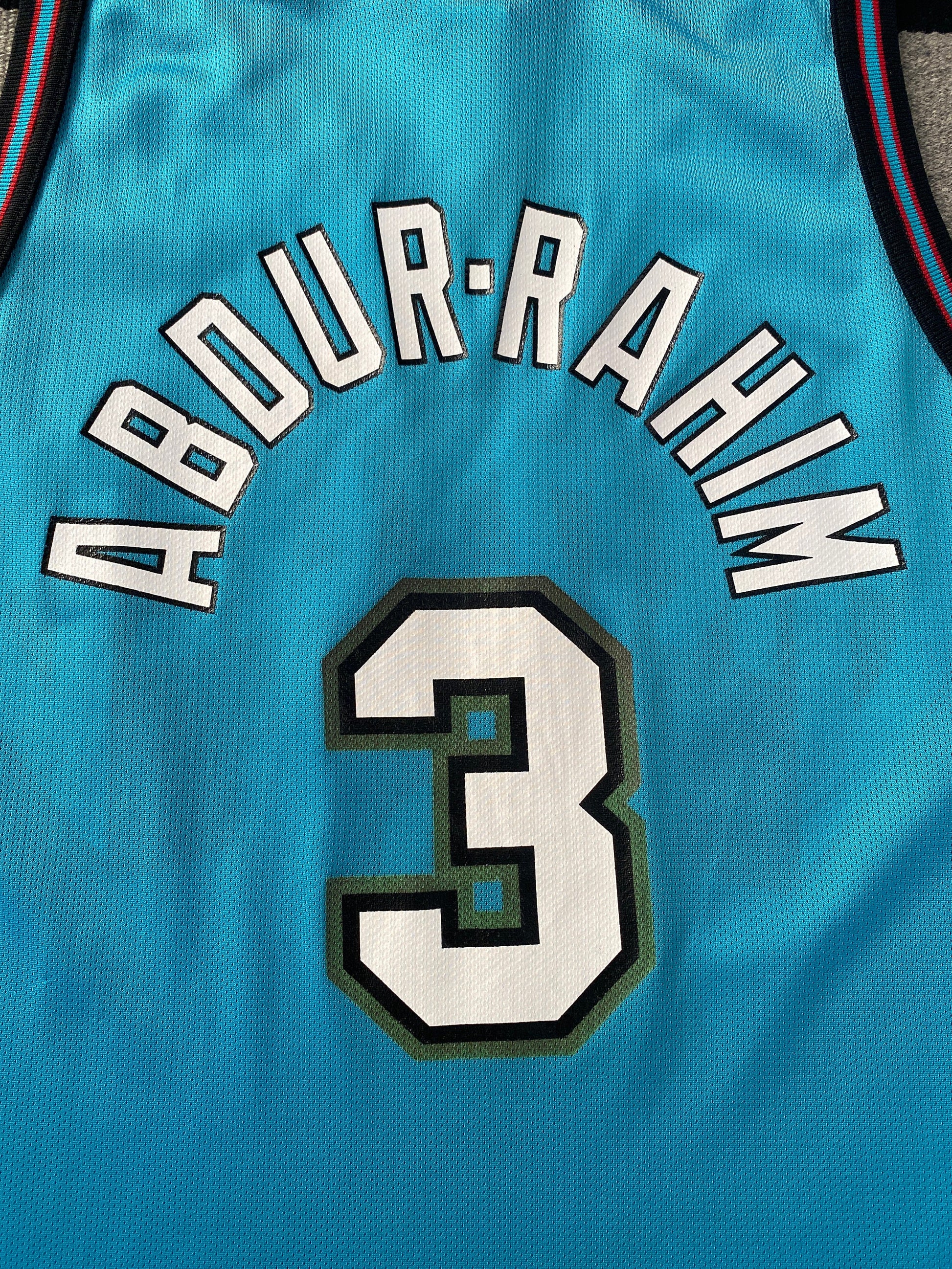 Vintage 90s NBA Grizzlies Abdur-Rahim #3 Champion jersey, size 44 - back view.