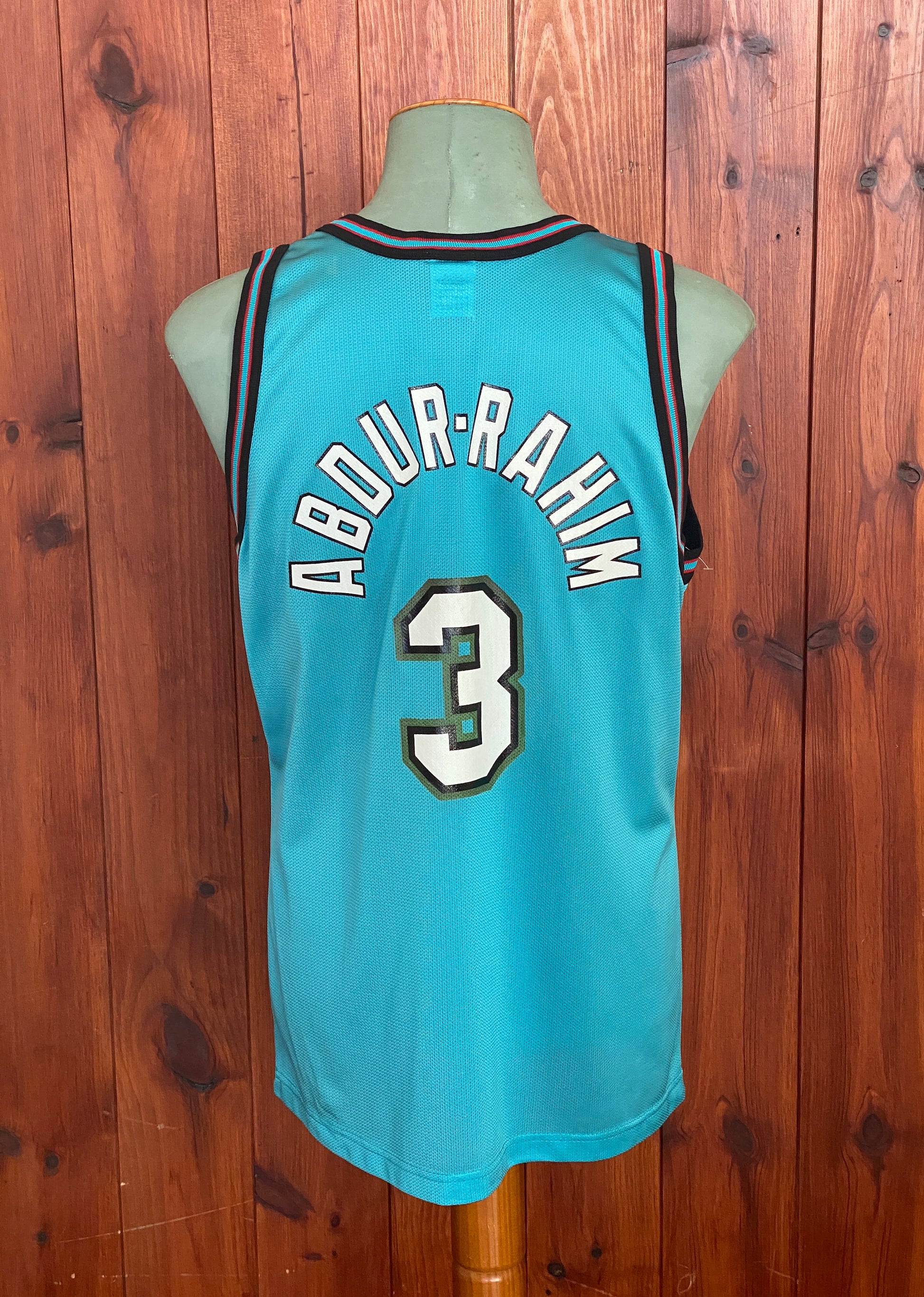 Vintage 90s NBA Grizzlies Abdur-Rahim #3 Champion jersey, size 44 - back view.