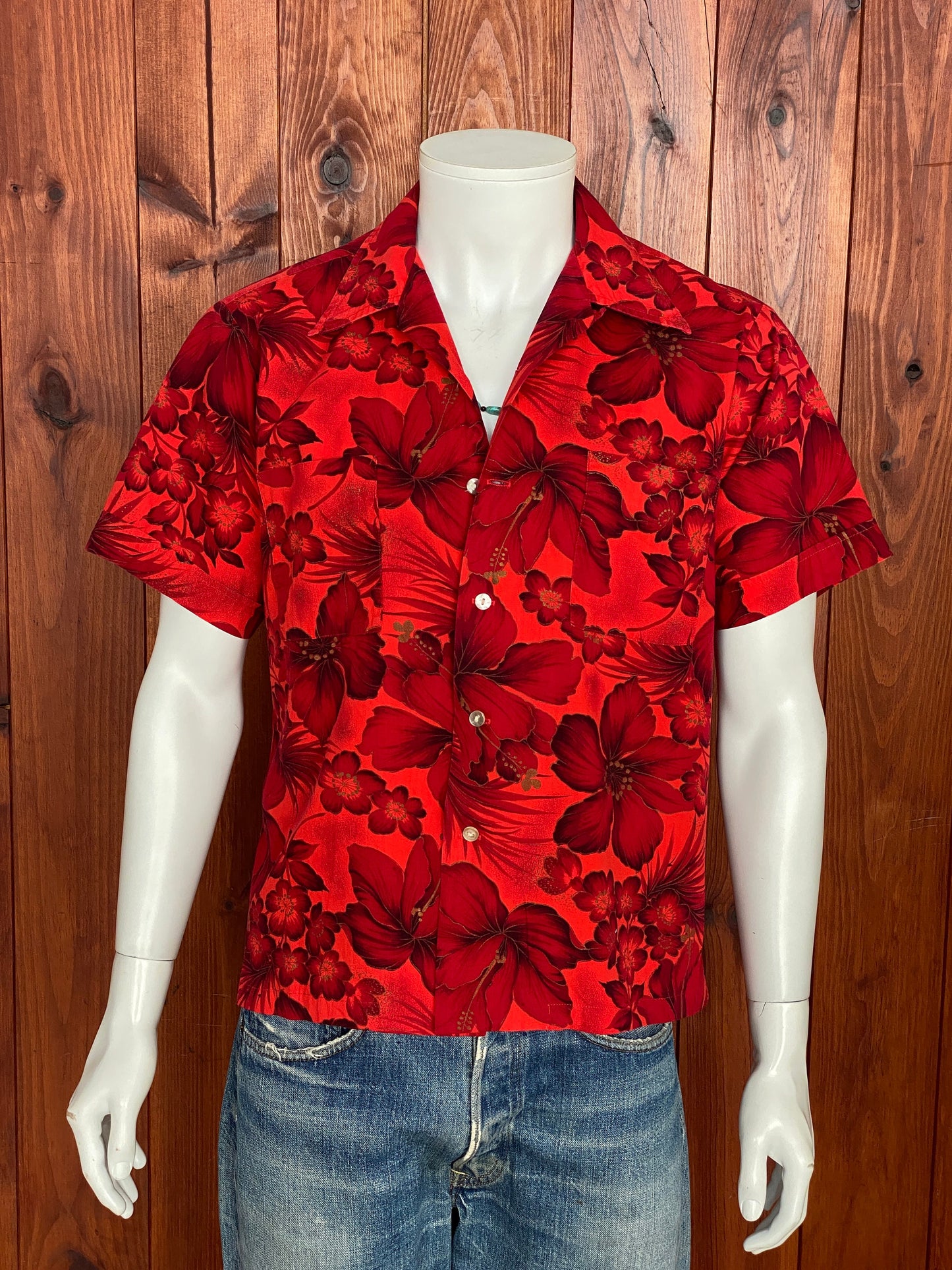 Medium Size Vintage Authentic 60s Hawaiian Shirt, Thin Cotton, Made in USA - Tropical Collectible