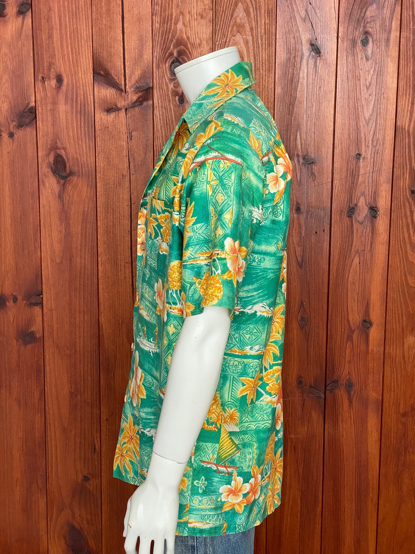 Large tall. Vintage 70s Hawaiian satin cotton shirt