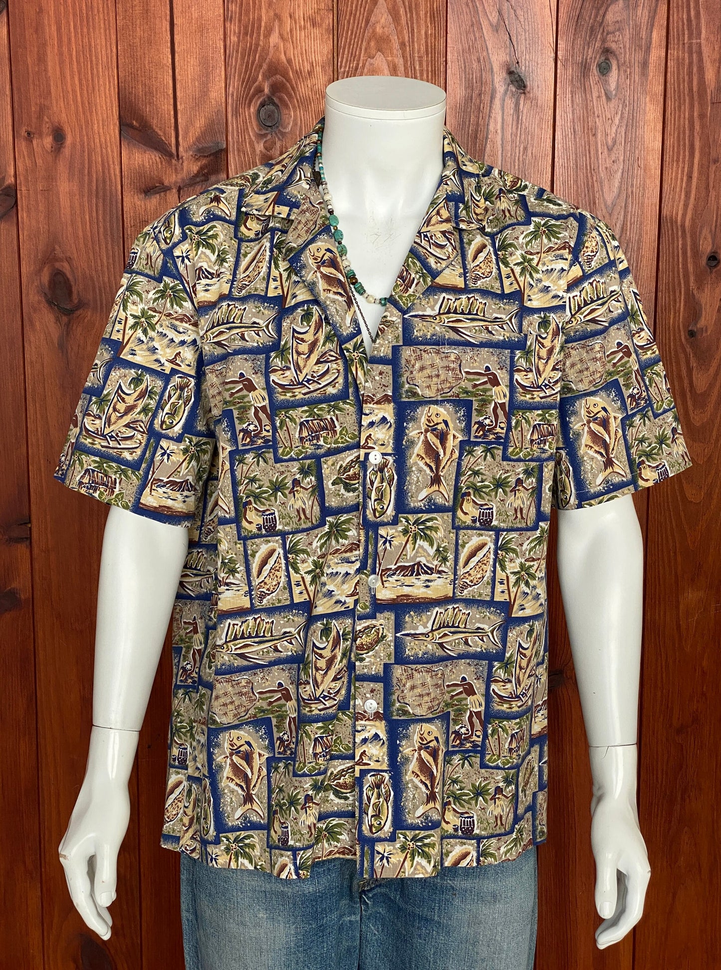 Large vintage 80s Hawaiian thin cotton shirt - retro island style.