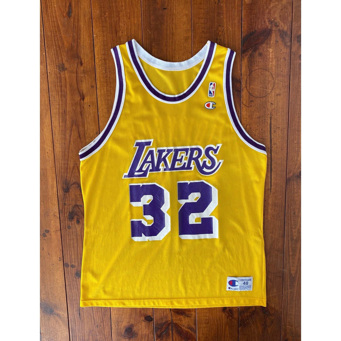 Size 48 VTG 90s Lakers Champion NBA jersey, Player Johnson #32 Made In USA