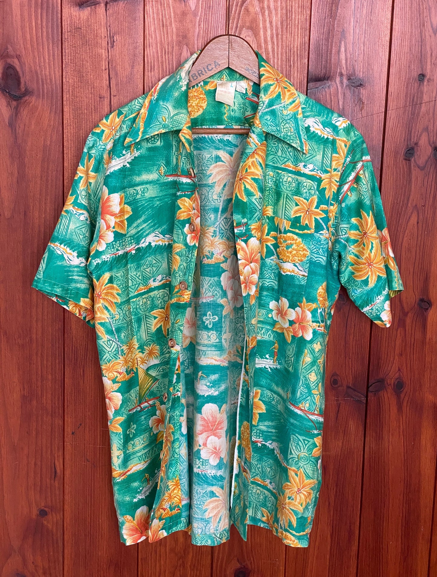 Large tall. Vintage 70s Hawaiian satin cotton shirt