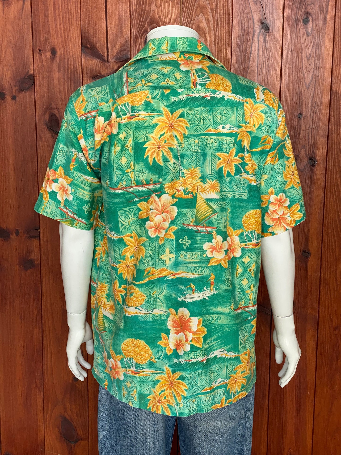 Large tall. Vintage 70s Hawaiian satin cotton shirt