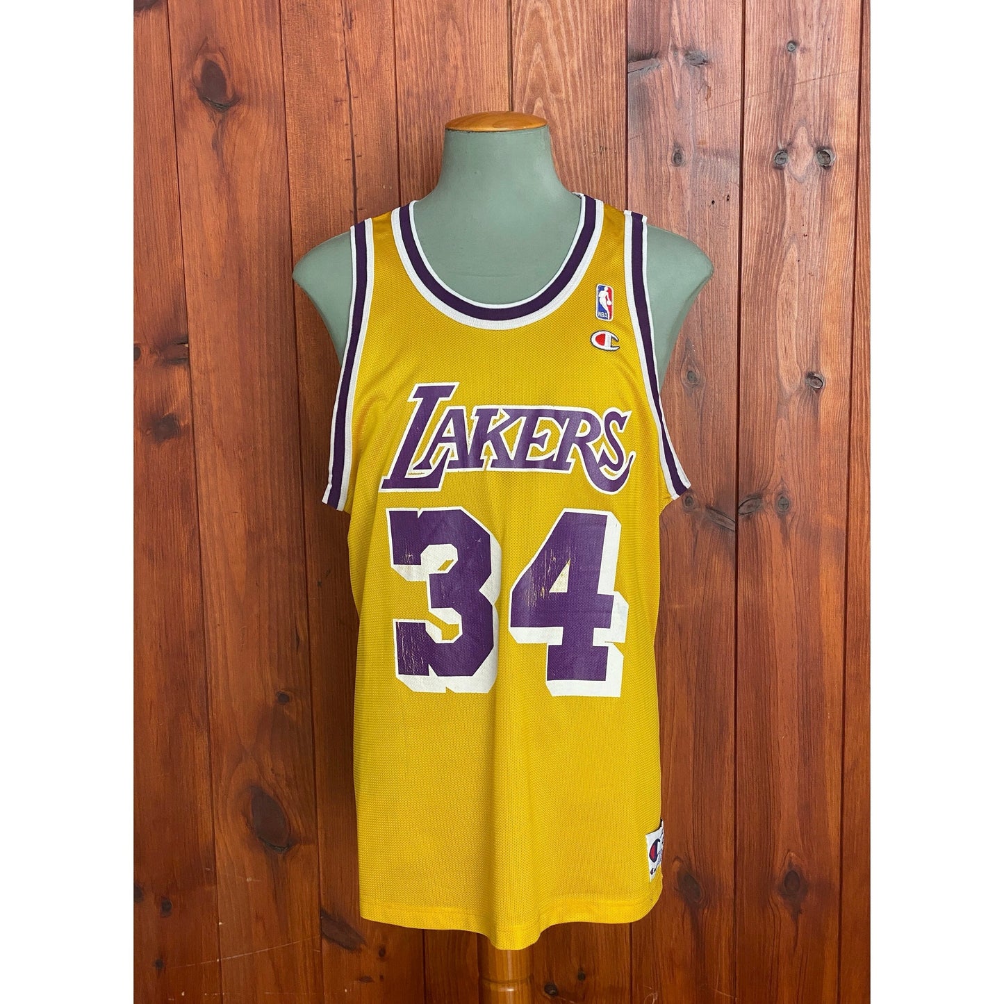 Size 48 Shaquille O'Neal #34 LA Lakers Vintage NBA Champion Jersey - Front View