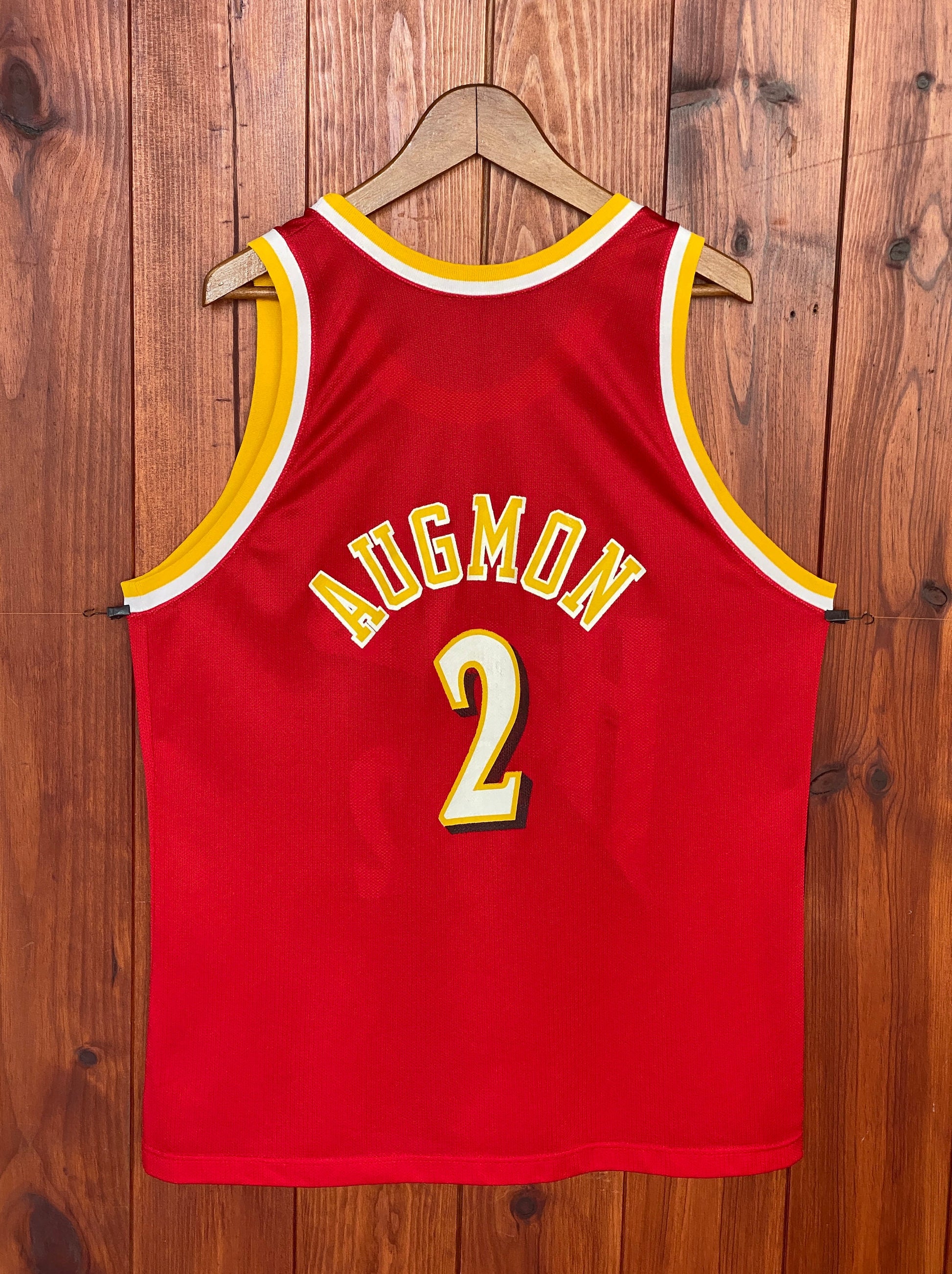 Size 48 Stacey Augmon #2 Hawks 90s Vintage NBA Jersey - Made by Champion in USA - back  View